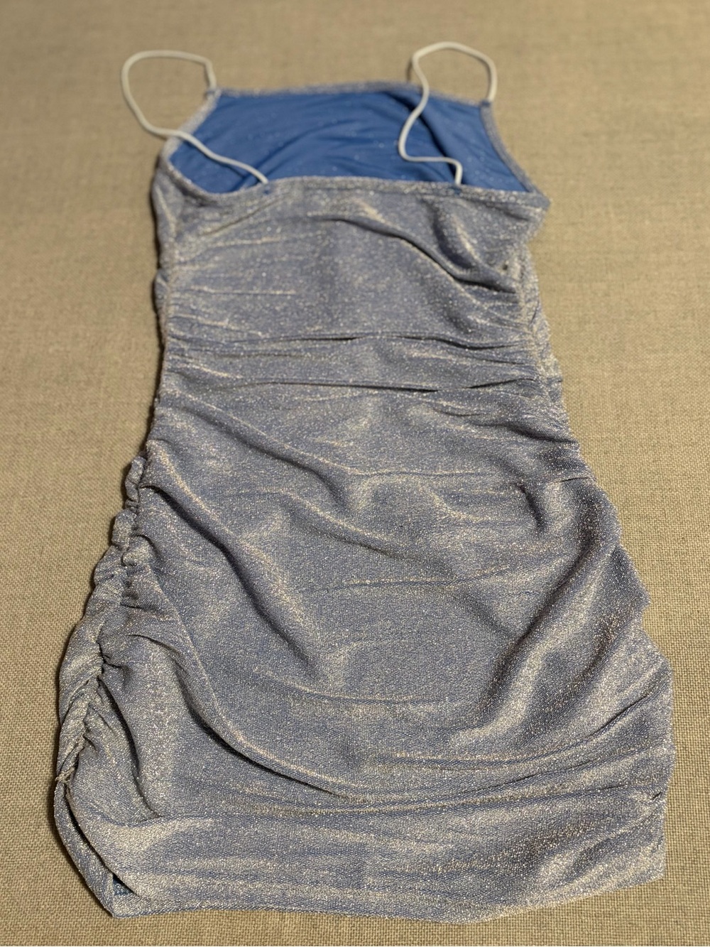 SHEIN Shimmery Light Blue Ruched Mini Slip Dress